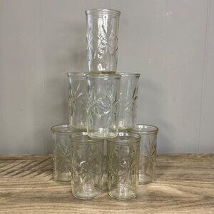 Lot of 9 Vintage Atomic Starburst Jelly Jar Juice Glass 50th Anniversary
